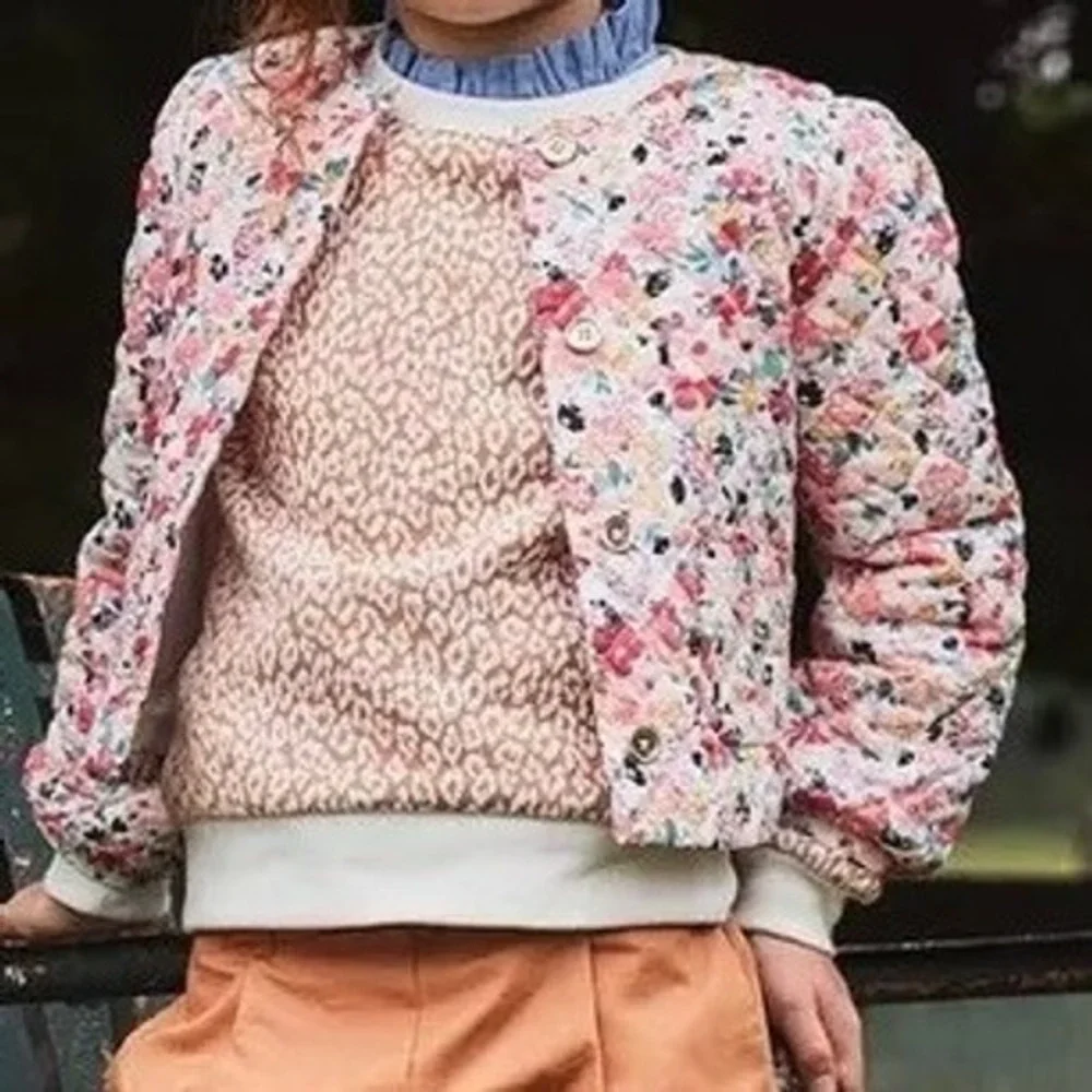 Janie and Jack Girls Quilted Floral Jacket Sz 6 Lightweight, Button Front - Picture 1 of 12